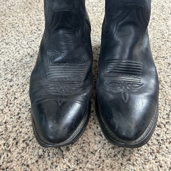 Double H Mens Cowboy Boots Size 9.5B Black Leather Pointed Toe Western - Picture 3 of 15